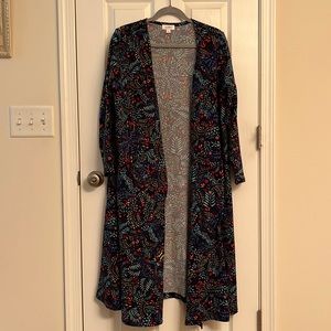 LuLaRoe Blue Green Gorgeous Sarah Open Cardigan Sweater Polyester-Blend 14-16